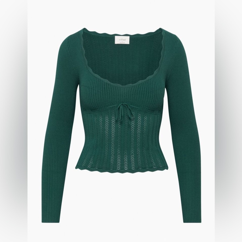 Aritzia Wilfred Soloist Top Forest Emerald Green Ribbed Tie Front XXS